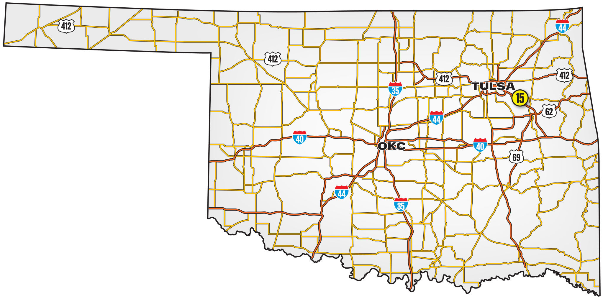 15. Muskogee Turnpike, main toll plaza (just north of OK 51 in Wagoner County)